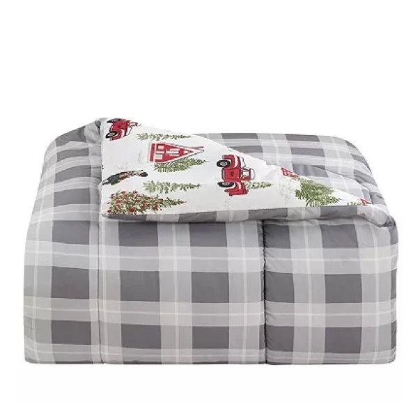 Holiday Town comforter EUC classic plaid grey/winter-wonderland toile reverse. - Picture 1 of 2